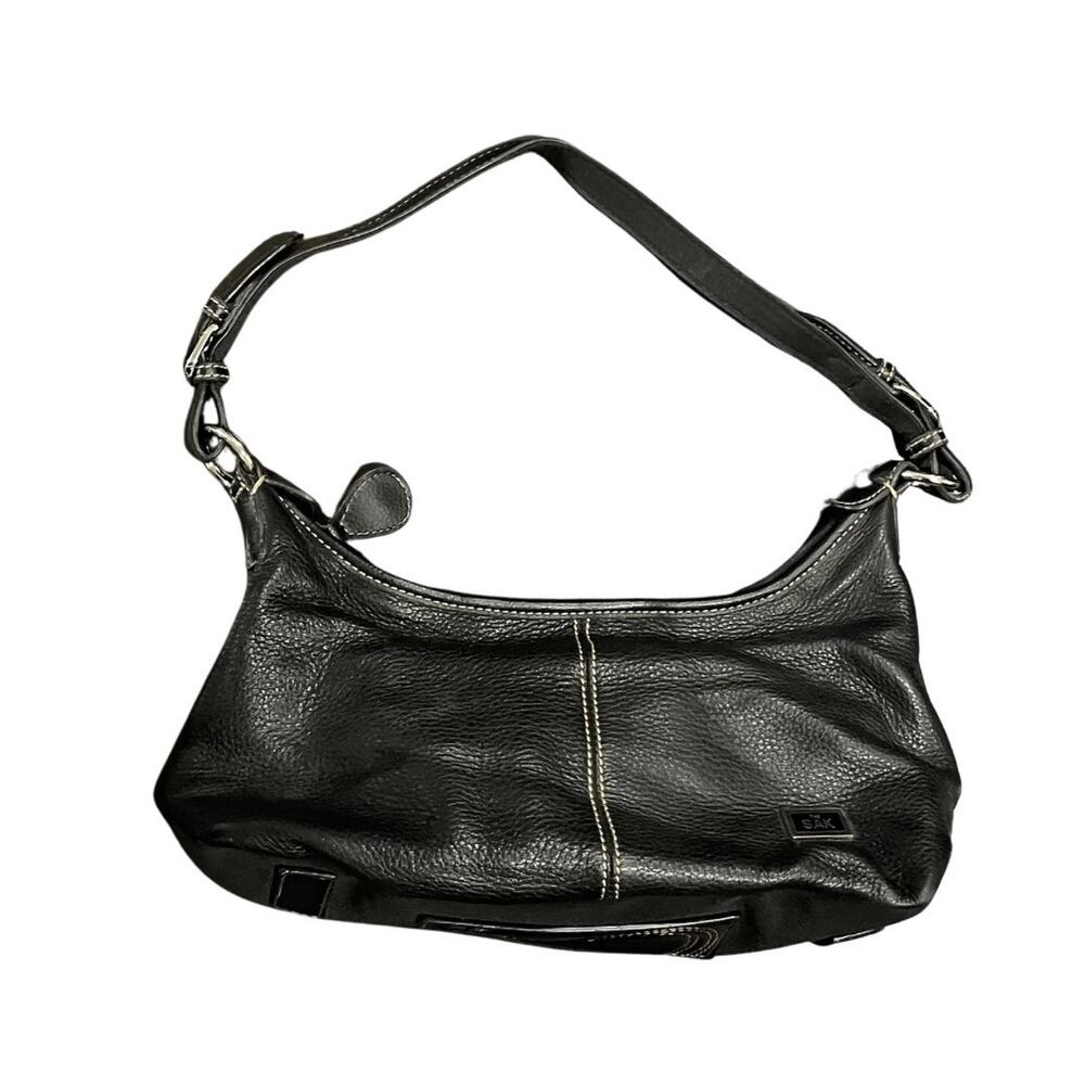 The Sak Black Pebbled Leather Shoulder Hobo Bag Baggett Purse Y2K 90s